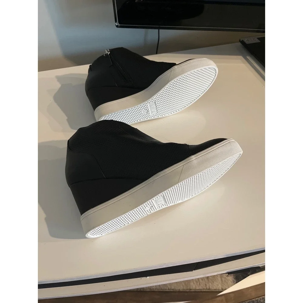 MIA Black Perforated Wedge Sneakers High Top Ankle Booties Side Zip Size‎ 7.5